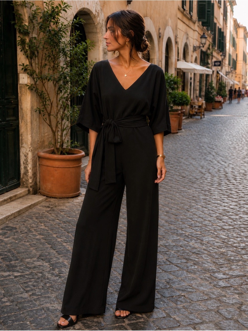 Able Black Wide Leg Jumpsuit Size Medium